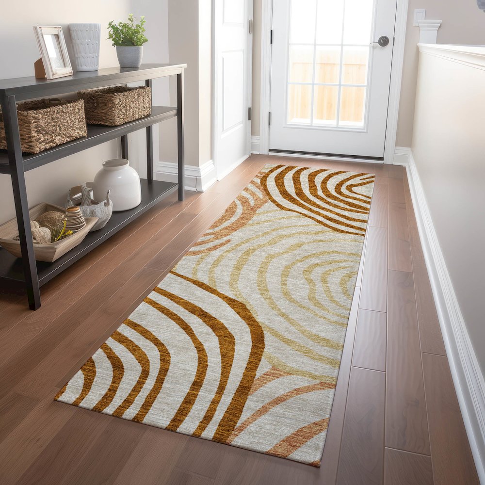 Premium Machine Washable Mayfield AMF765 Terracotta 2'3" x 7'6" Runner Rug. Picture 5