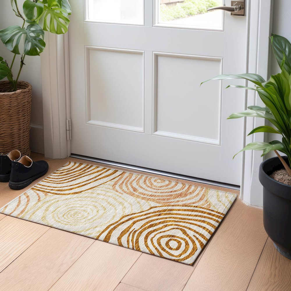 Premium Machine Washable Mayfield AMF765 Terracotta 1'8" x 2'6" Rug. Picture 5