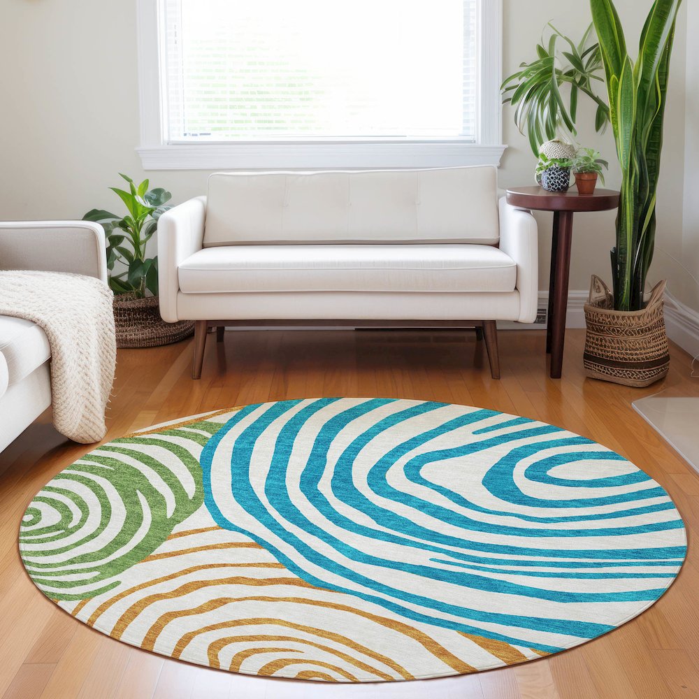 Premium Machine Washable Mayfield AMF765 White 8' x 8' Round Rug. Picture 5