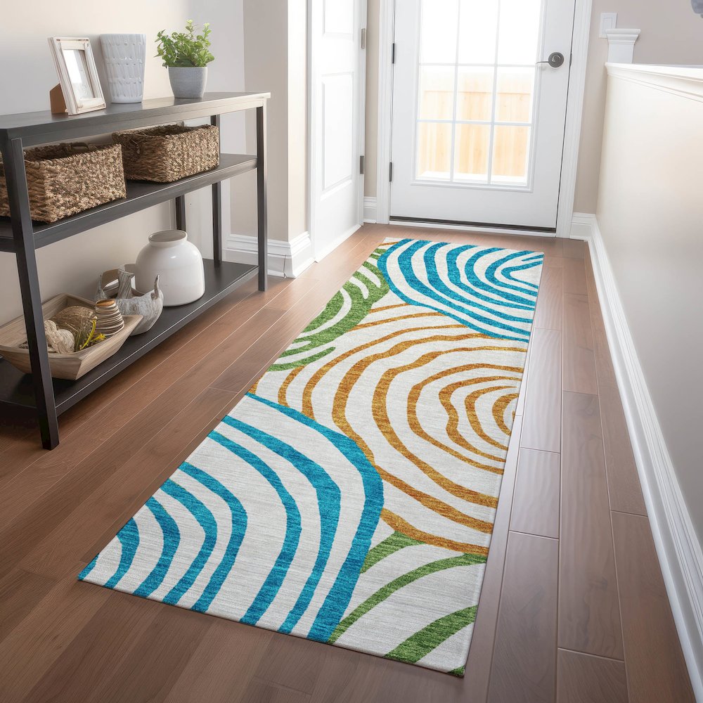 Premium Machine Washable Mayfield AMF765 White 2'3" x 7'6" Runner Rug. Picture 5
