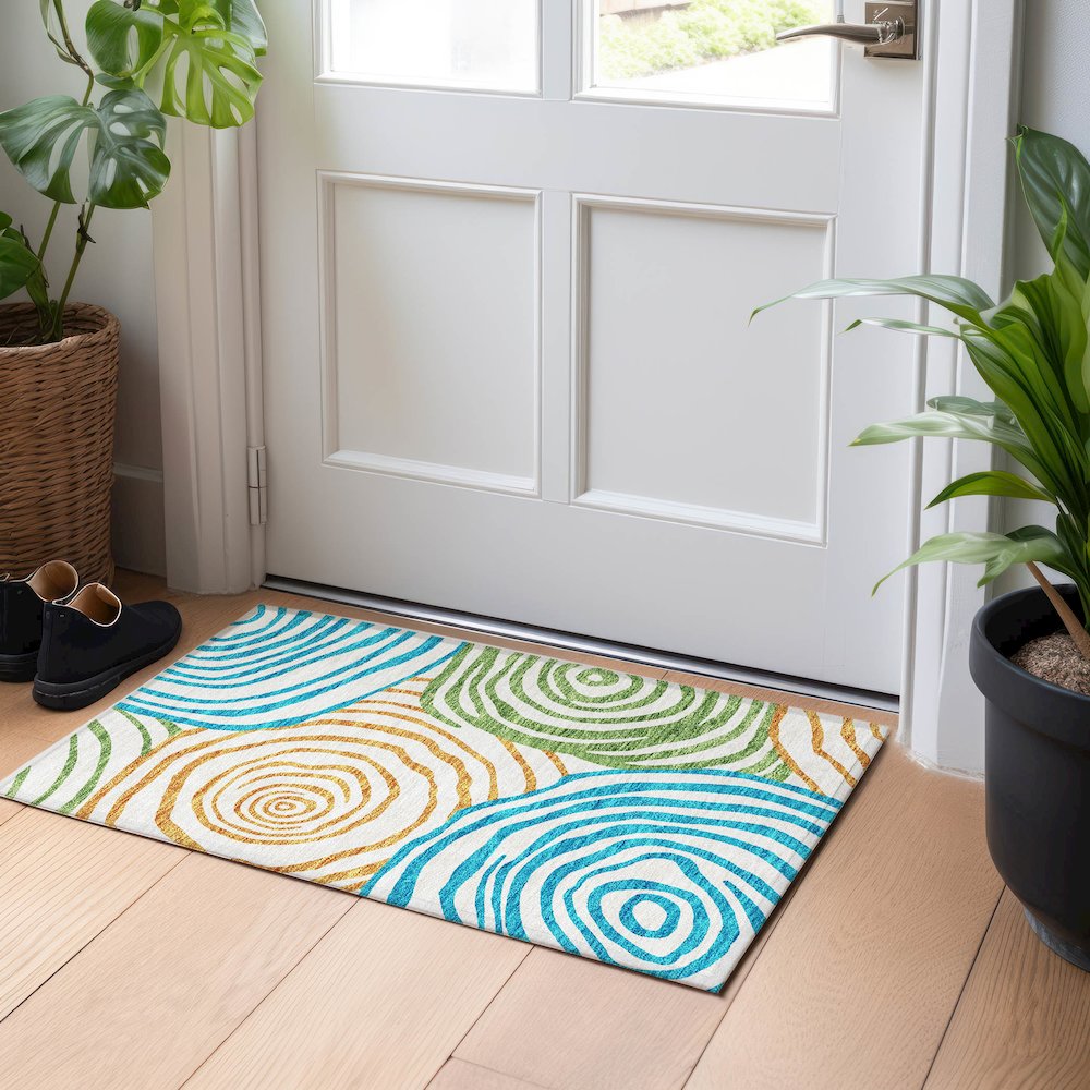 Premium Machine Washable Mayfield AMF765 White 1'8" x 2'6" Rug. Picture 5