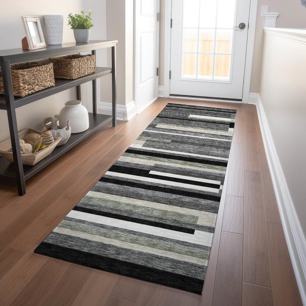 Premium Machine Washable Mayfield AMF766 Black 2'3" x 7'6" Runner Rug. Picture 5