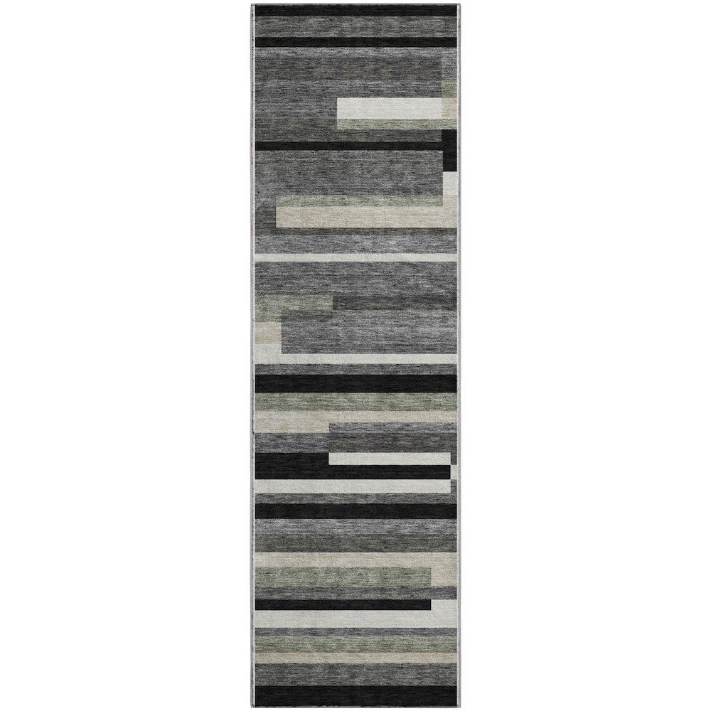 Premium Machine Washable Mayfield AMF766 Black 2'3" x 7'6" Runner Rug. Picture 1