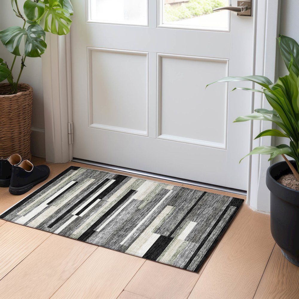 Premium Machine Washable Mayfield AMF766 Black 1'8" x 2'6" Rug. Picture 5