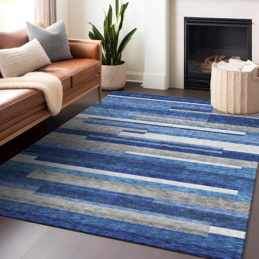 Premium Machine Washable Mayfield AMF766 Blue 2'6" x 3'10" Rug. Picture 6