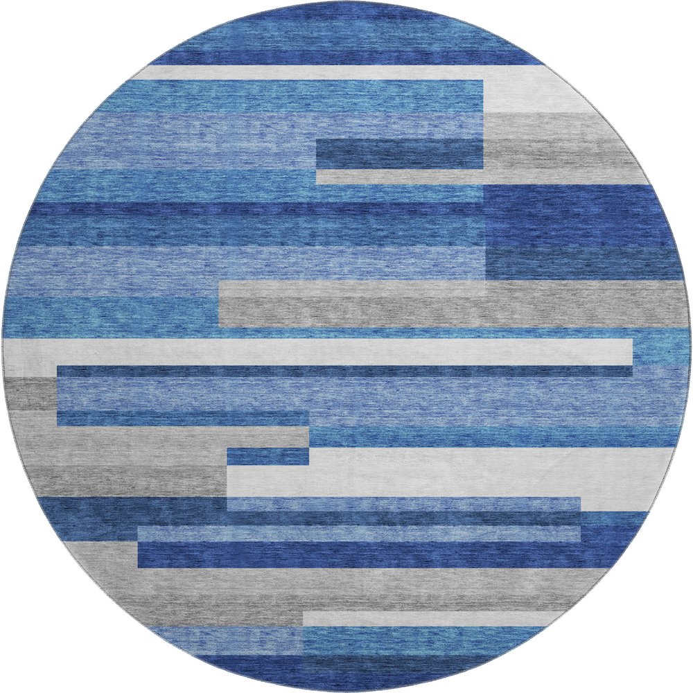 Premium Machine Washable Mayfield AMF766 Blue 8' x 8' Round Rug. Picture 1