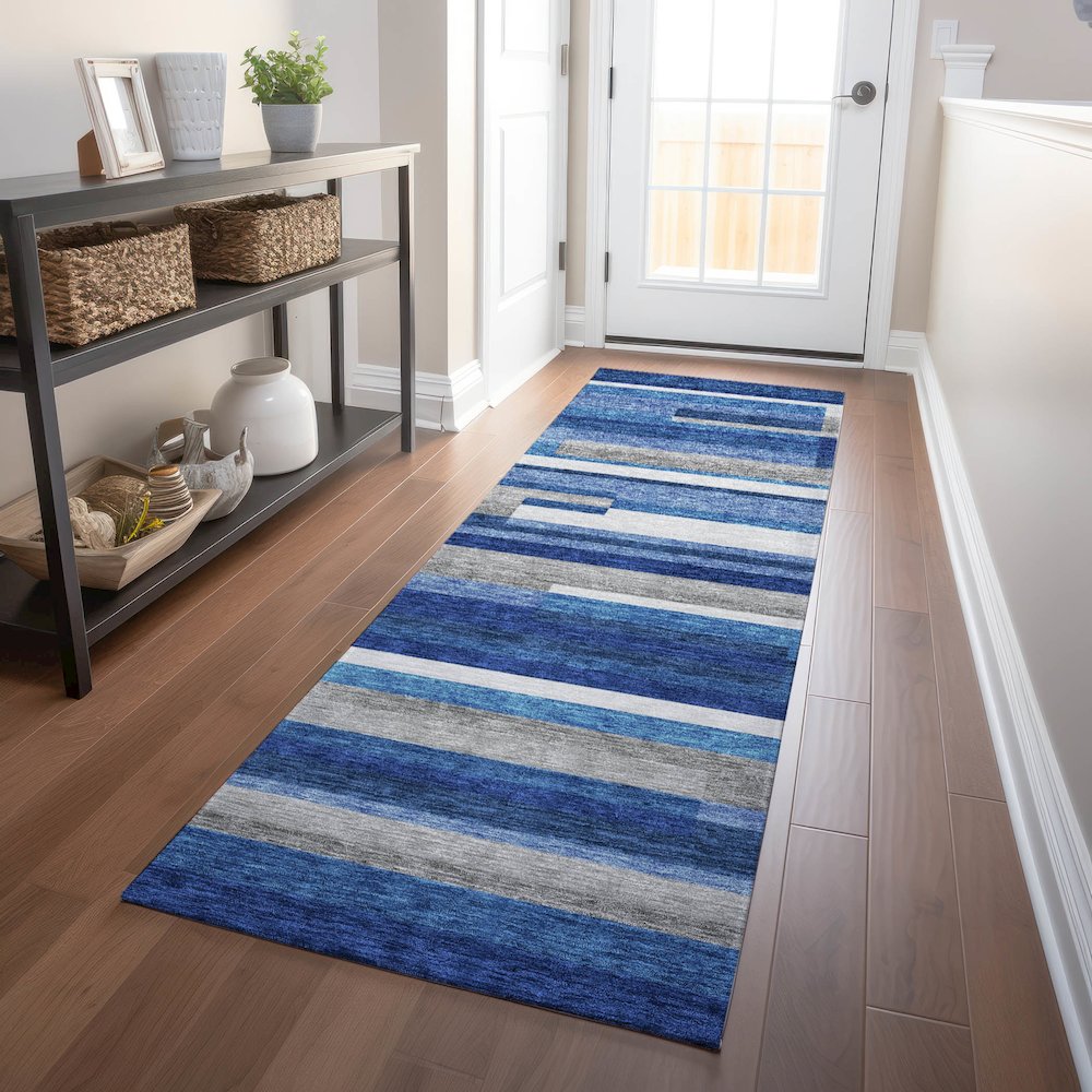 Premium Machine Washable Mayfield AMF766 Blue 2'3" x 7'6" Runner Rug. Picture 5