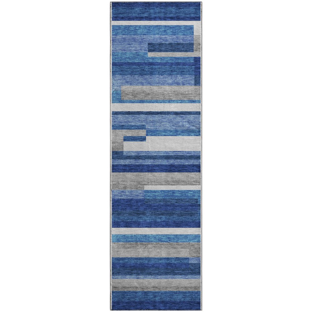 Premium Machine Washable Mayfield AMF766 Blue 2'3" x 7'6" Runner Rug. Picture 1