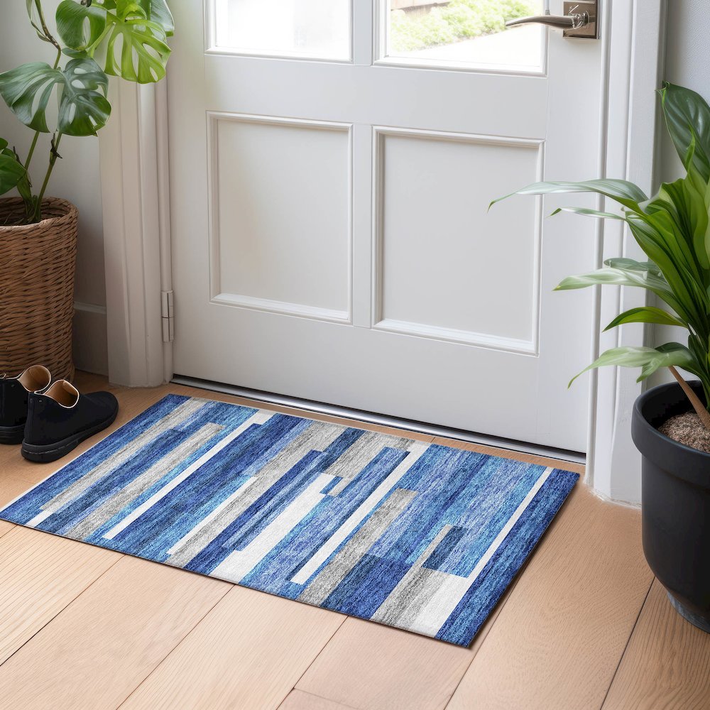 Premium Machine Washable Mayfield AMF766 Blue 1'8" x 2'6" Rug. Picture 5