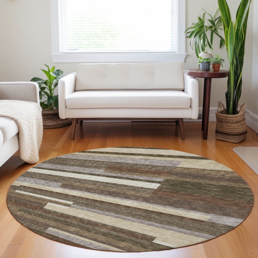 Premium Machine Washable Mayfield AMF766 Brown 8' x 8' Round Rug. Picture 5