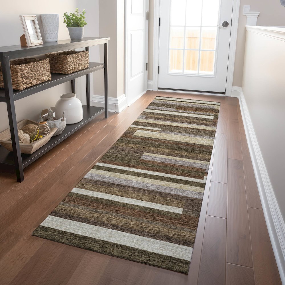 Premium Machine Washable Mayfield AMF766 Brown 2'3" x 7'6" Runner Rug. Picture 5