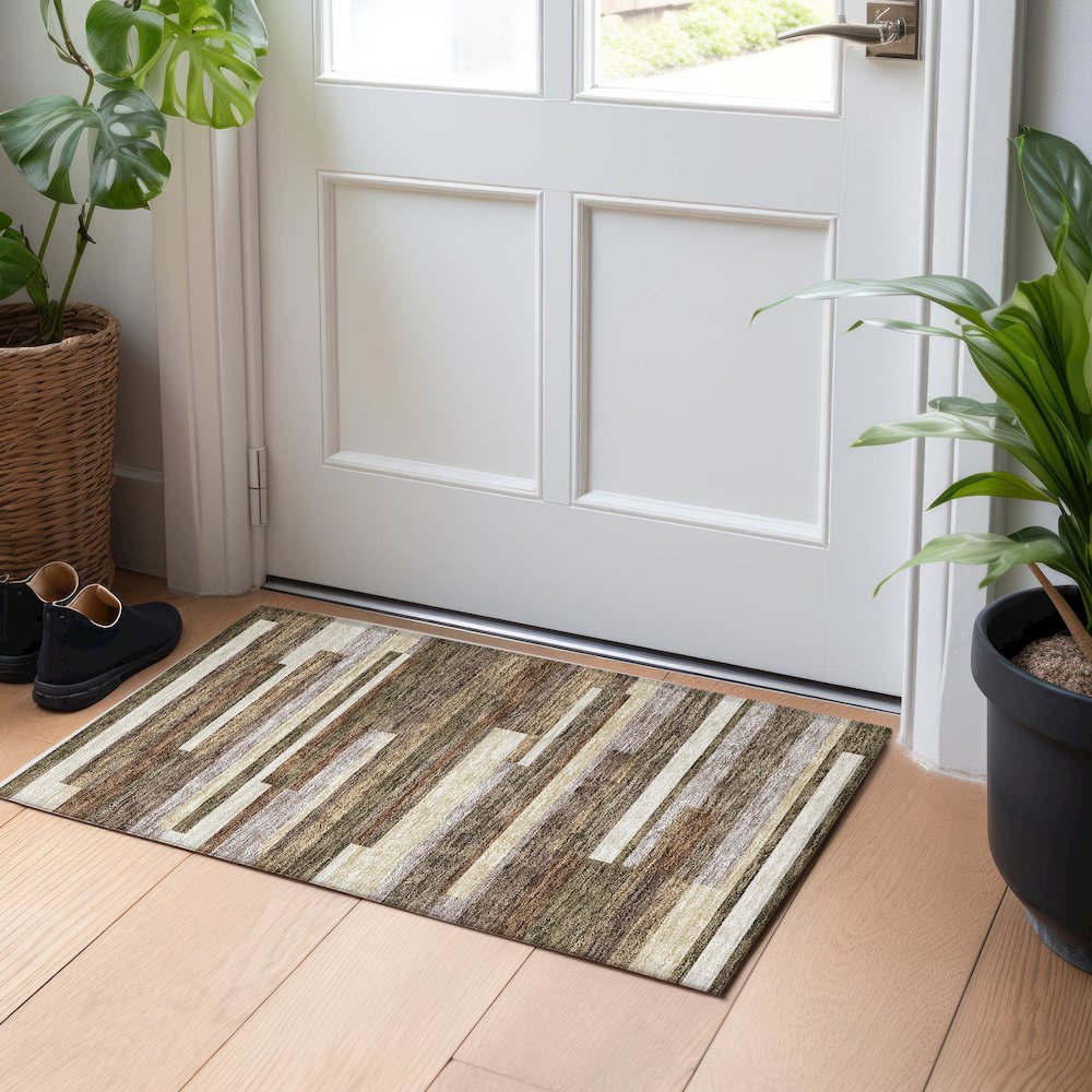 Premium Machine Washable Mayfield AMF766 Brown 1'8" x 2'6" Rug. Picture 5