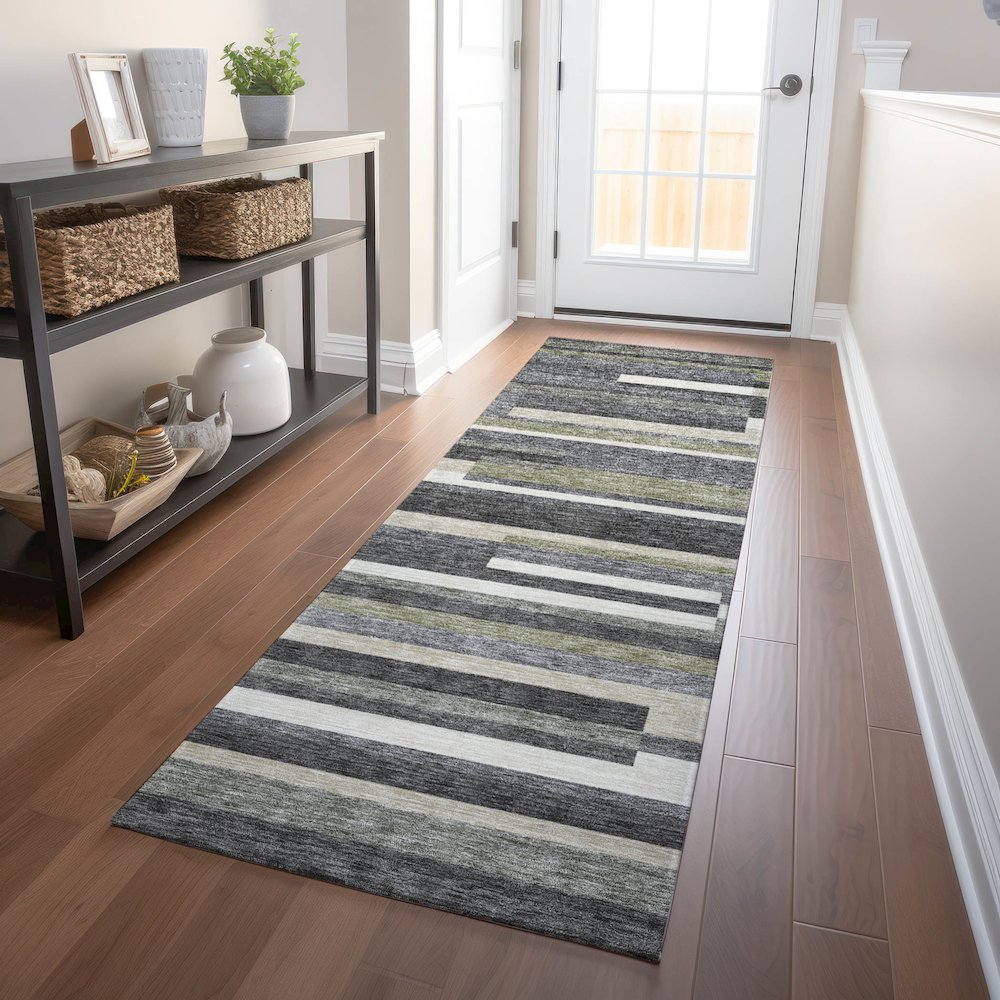 Premium Machine Washable Mayfield AMF766 Charcoal 2'3" x 7'6" Runner Rug. Picture 5