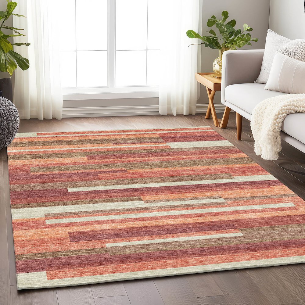 Premium Machine Washable Mayfield AMF766 Coral 2'6" x 3'10" Rug. Picture 5