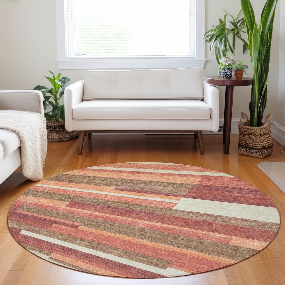 Premium Machine Washable Mayfield AMF766 Coral 8' x 8' Round Rug. Picture 5