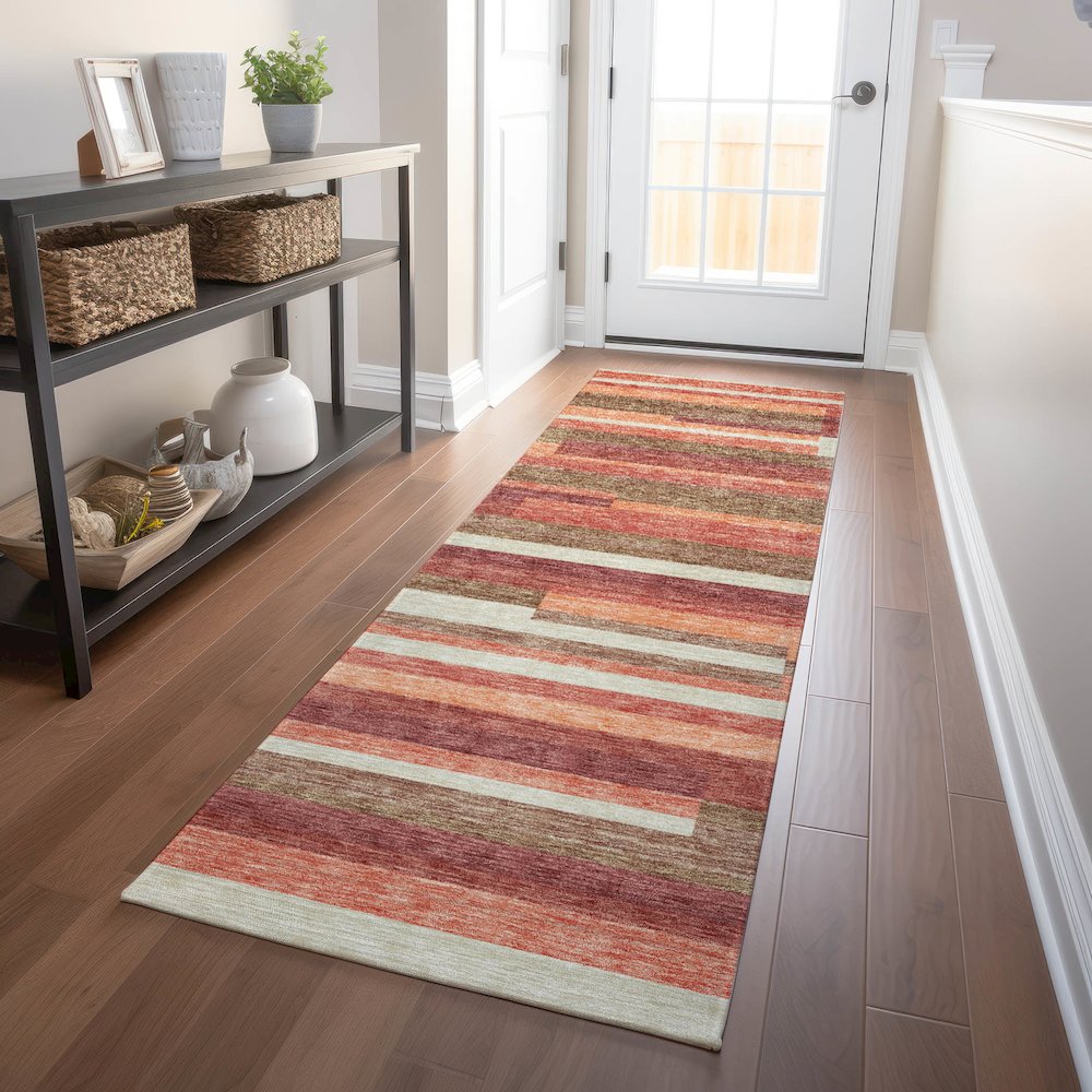 Premium Machine Washable Mayfield AMF766 Coral 2'3" x 7'6" Runner Rug. Picture 5