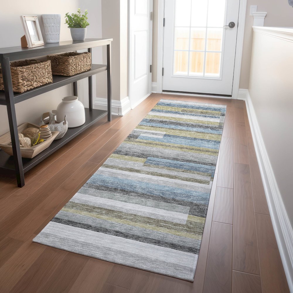 Premium Machine Washable Mayfield AMF766 Gray 2'3" x 7'6" Runner Rug. Picture 5