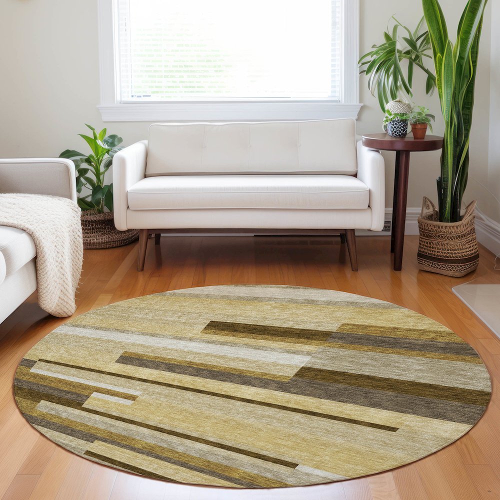 Premium Machine Washable Mayfield AMF766 Khaki 8' x 8' Round Rug. Picture 5