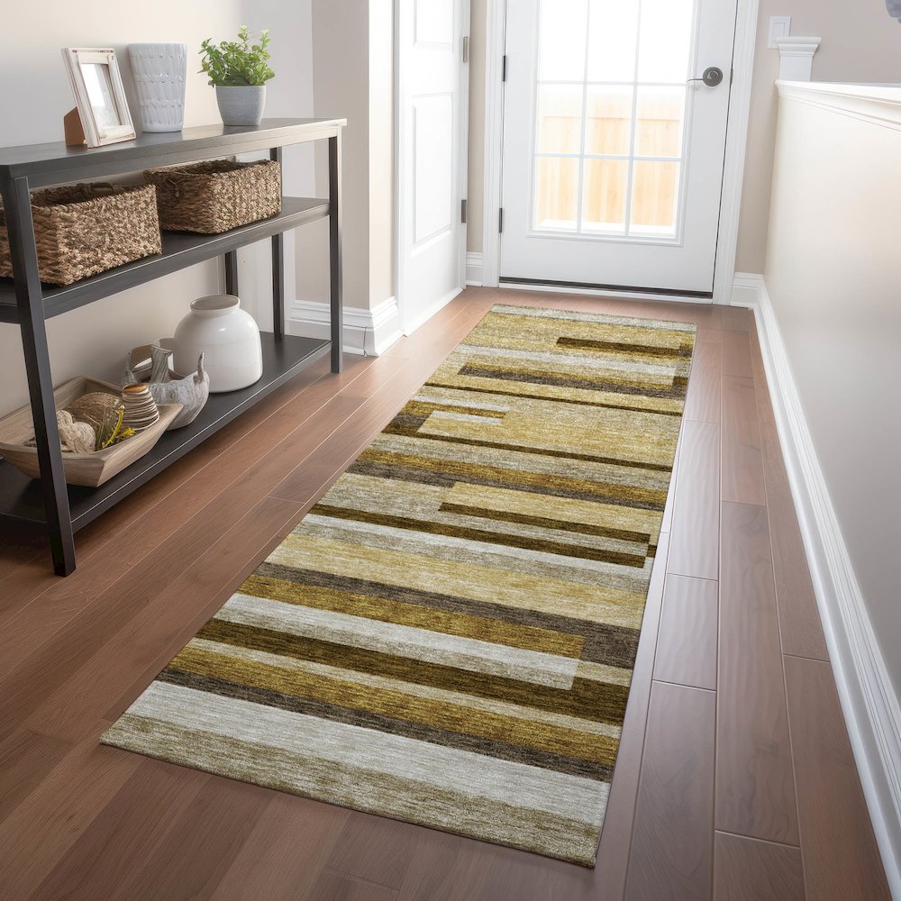 Premium Machine Washable Mayfield AMF766 Khaki 2'3" x 7'6" Runner Rug. Picture 5