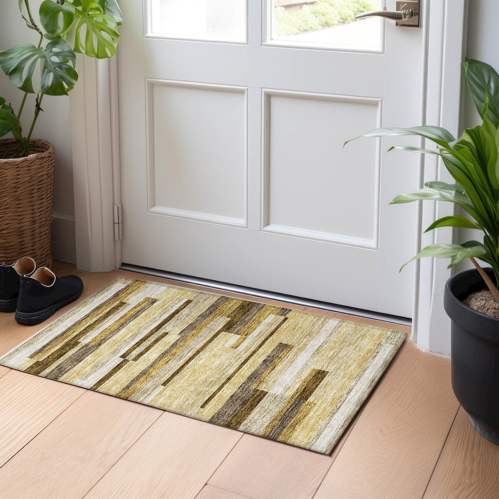 Premium Machine Washable Mayfield AMF766 Khaki 1'8" x 2'6" Rug. Picture 5