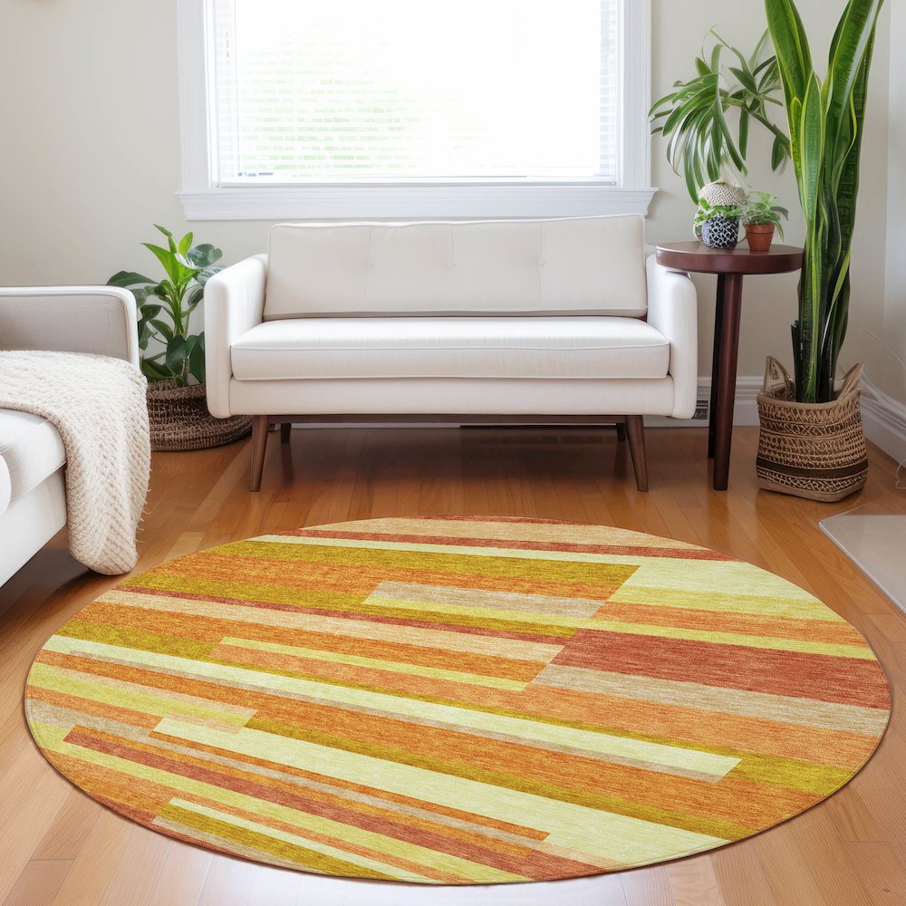 Premium Machine Washable Mayfield AMF766 Orange 8' x 8' Round Rug. Picture 5