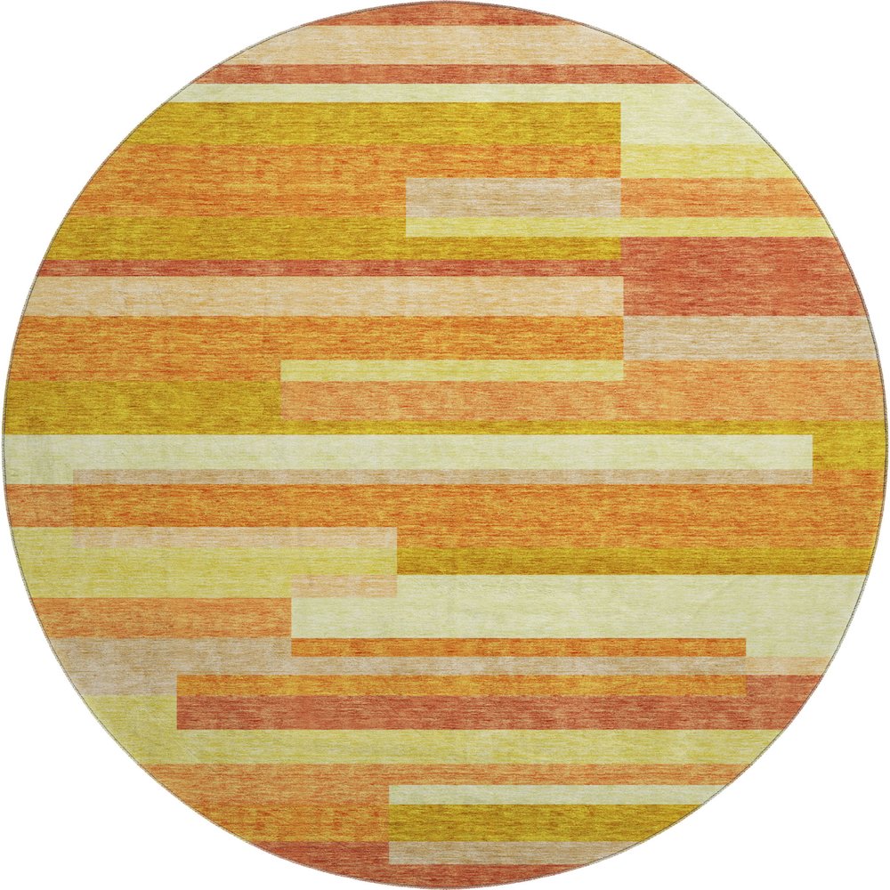 Premium Machine Washable Mayfield AMF766 Orange 8' x 8' Round Rug. Picture 1
