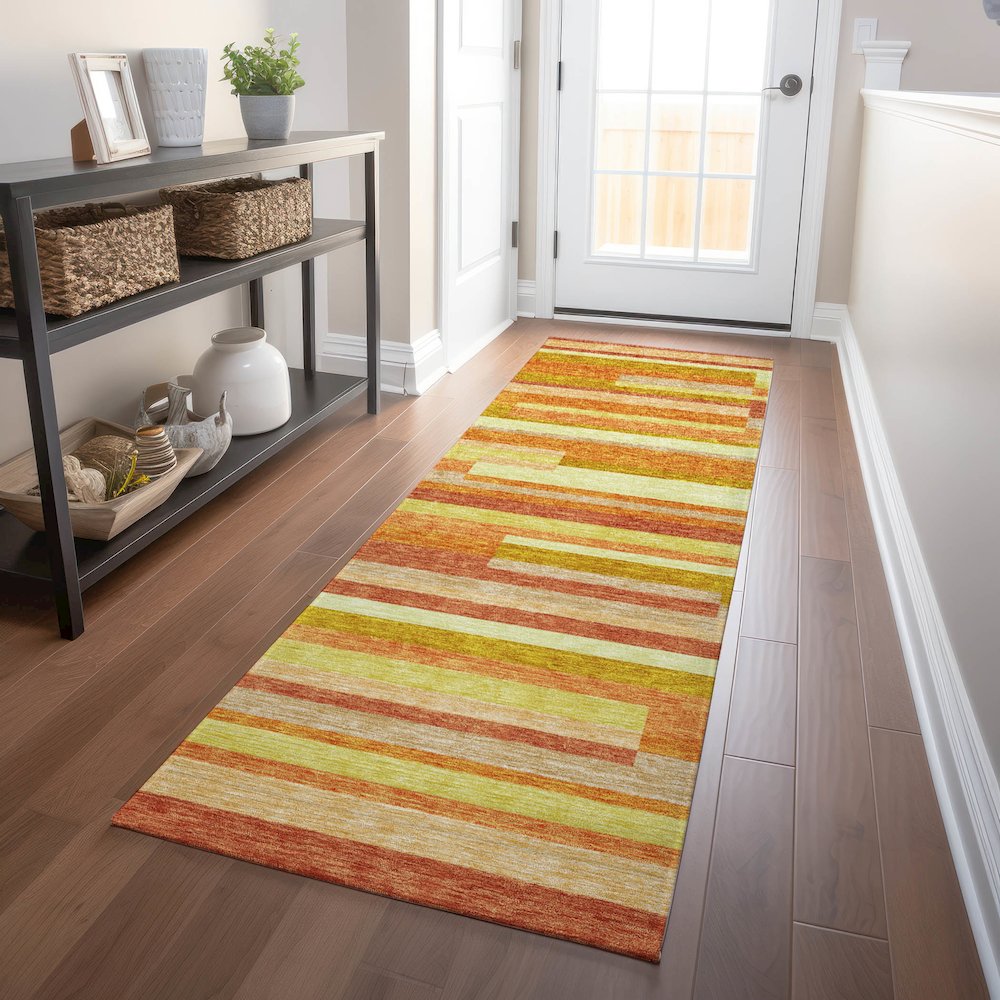 Premium Machine Washable Mayfield AMF766 Orange 2'3" x 7'6" Runner Rug. Picture 5