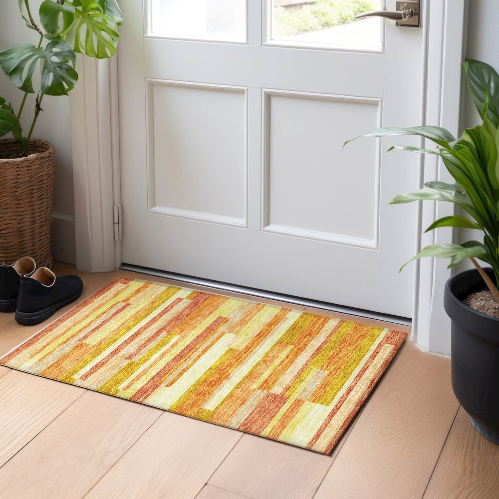 Premium Machine Washable Mayfield AMF766 Orange 1'8" x 2'6" Rug. Picture 5