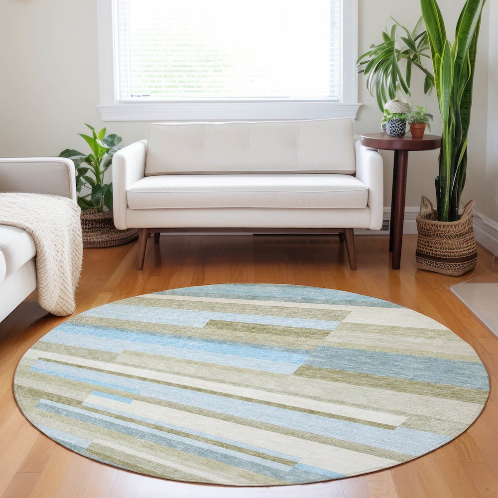 Premium Machine Washable Mayfield AMF766 Sky 8' x 8' Round Rug. Picture 5