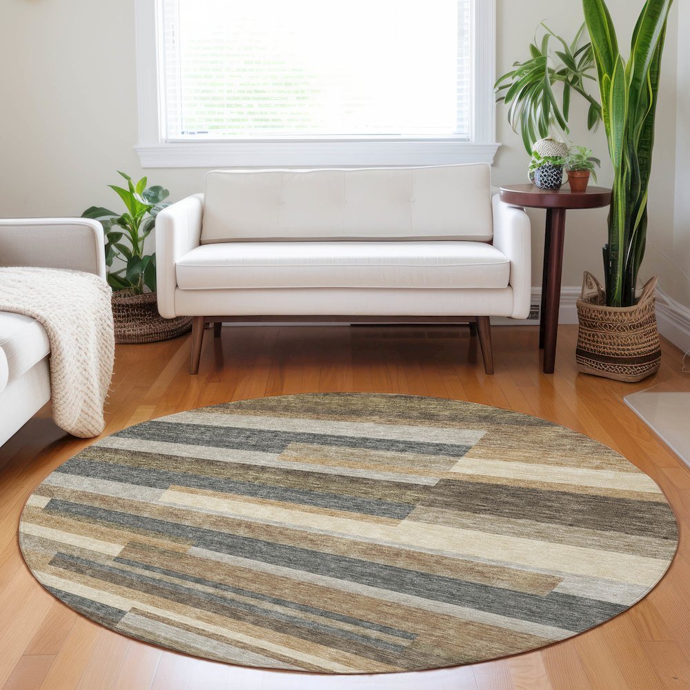 Premium Machine Washable Mayfield AMF766 Taupe 8' x 8' Round Rug. Picture 5