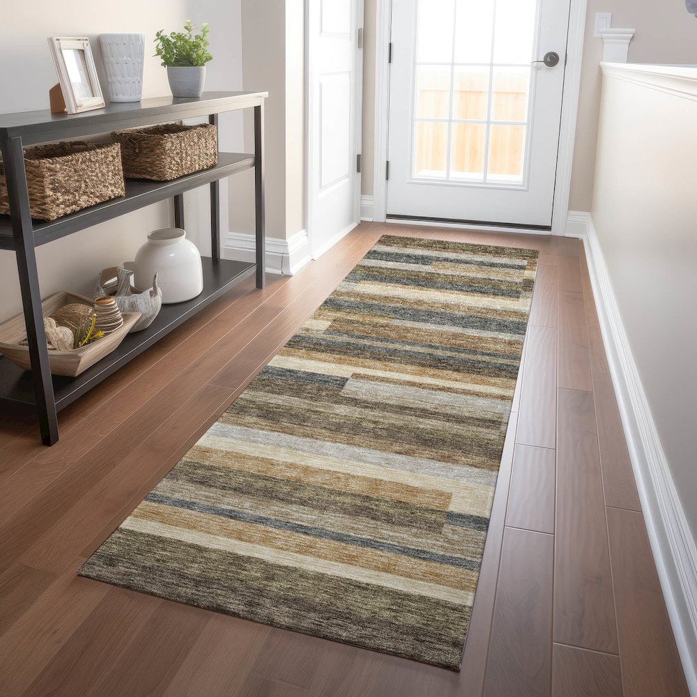 Premium Machine Washable Mayfield AMF766 Taupe 2'3" x 7'6" Runner Rug. Picture 5