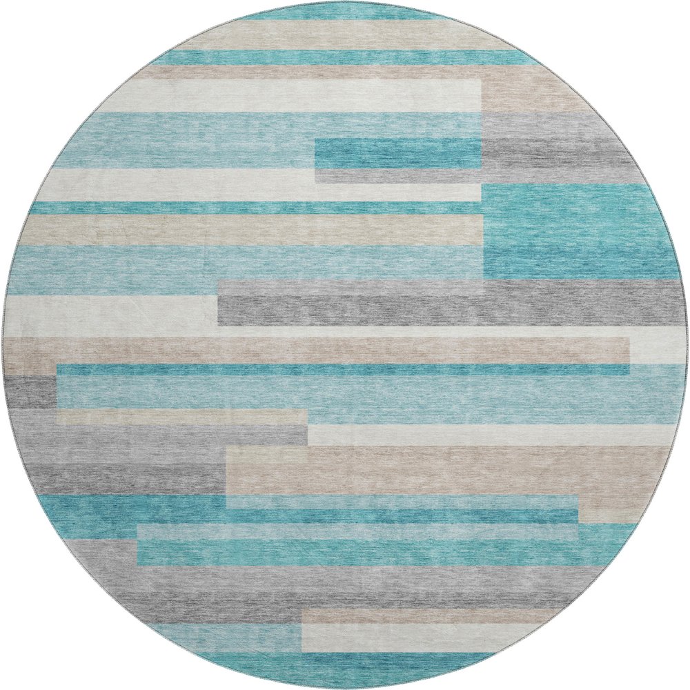 Premium Machine Washable Mayfield AMF766 Teal 8' x 8' Round Rug. Picture 1