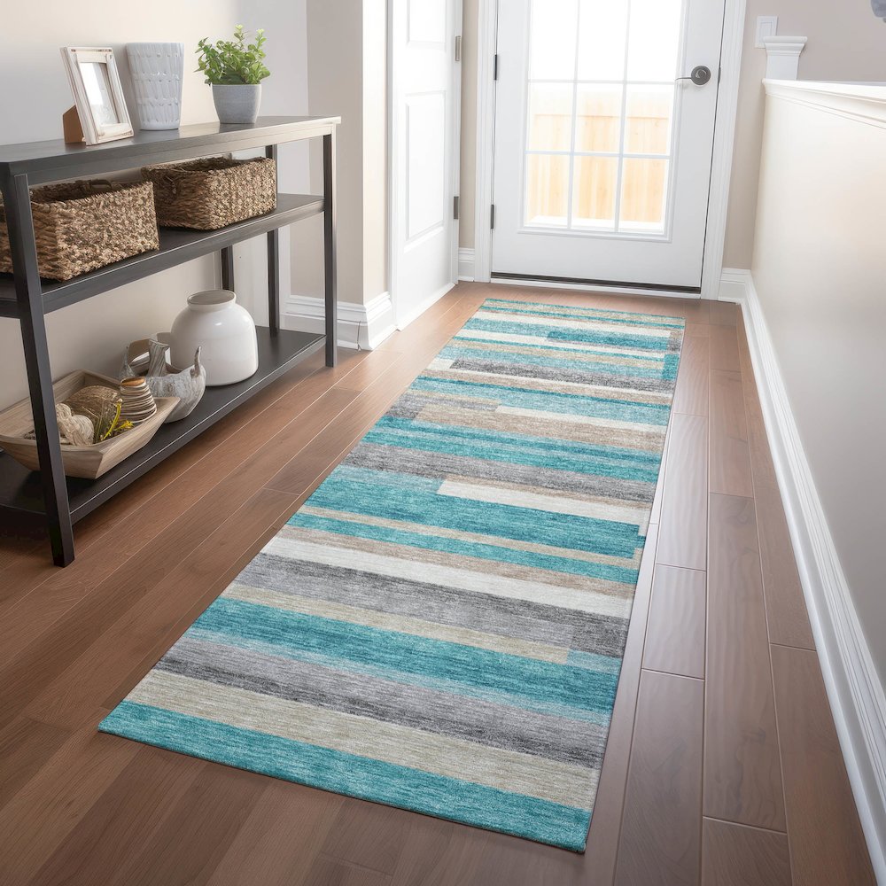 Premium Machine Washable Mayfield AMF766 Teal 2'3" x 7'6" Runner Rug. Picture 5