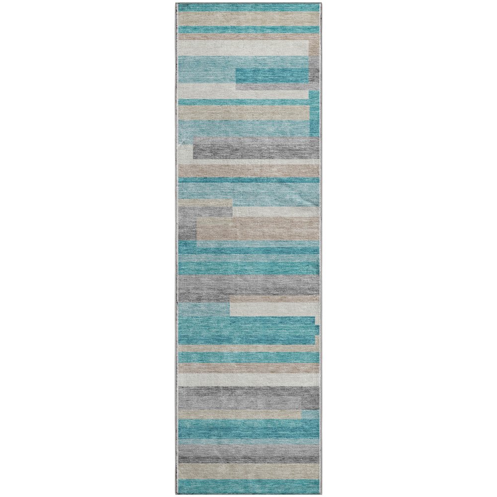 Premium Machine Washable Mayfield AMF766 Teal 2'3" x 7'6" Runner Rug. Picture 1