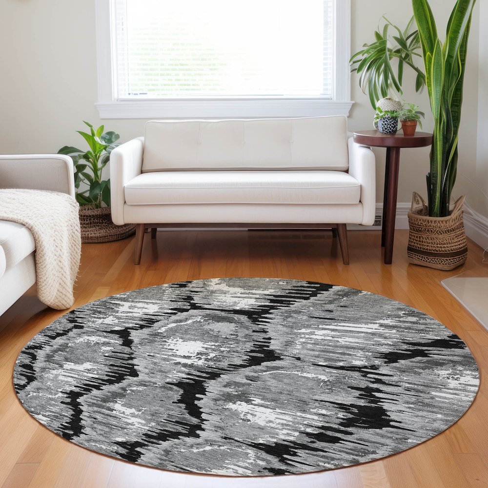 Premium Machine Washable Mayfield AMF767 Black 8' x 8' Round Rug. Picture 5