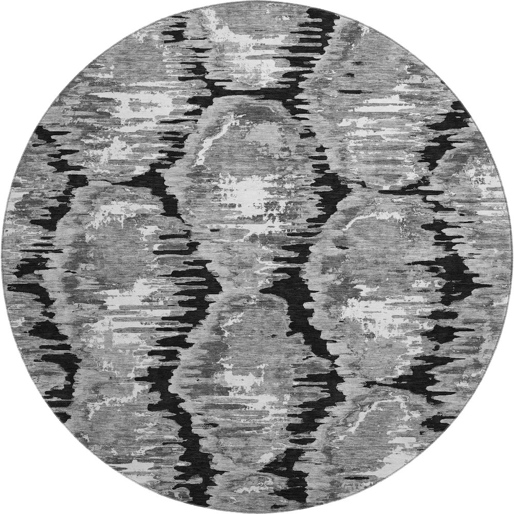 Premium Machine Washable Mayfield AMF767 Black 8' x 8' Round Rug. Picture 1