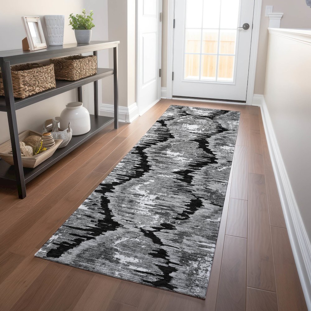 Premium Machine Washable Mayfield AMF767 Black 2'3" x 7'6" Runner Rug. Picture 5