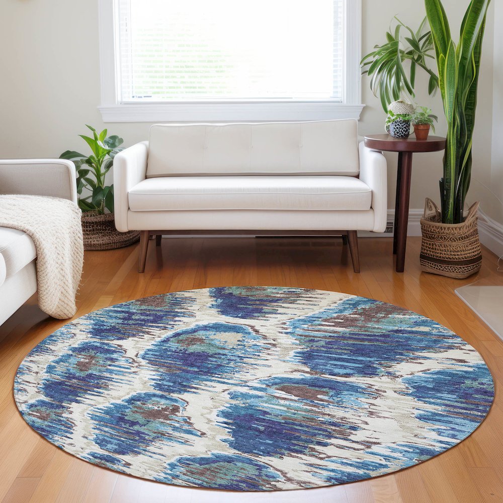 Premium Machine Washable Mayfield AMF767 Blue 8' x 8' Round Rug. Picture 5