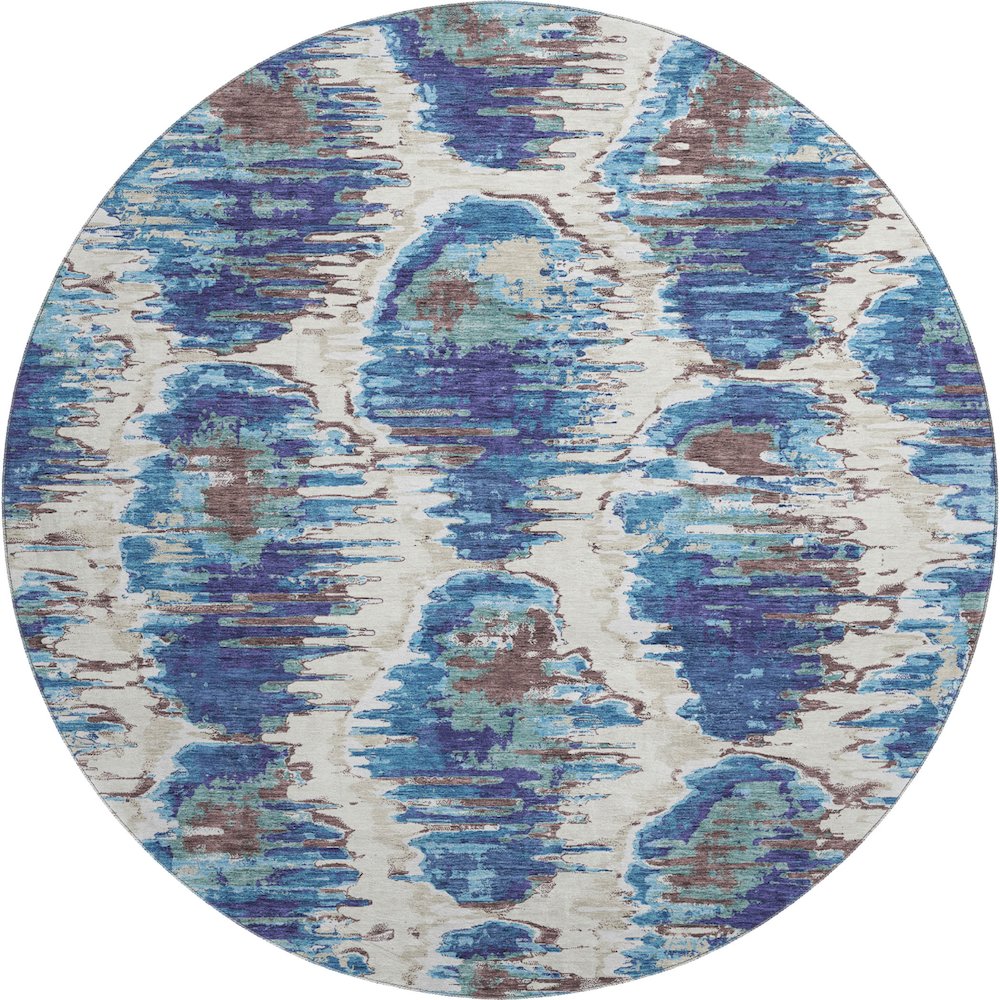 Premium Machine Washable Mayfield AMF767 Blue 8' x 8' Round Rug. Picture 1