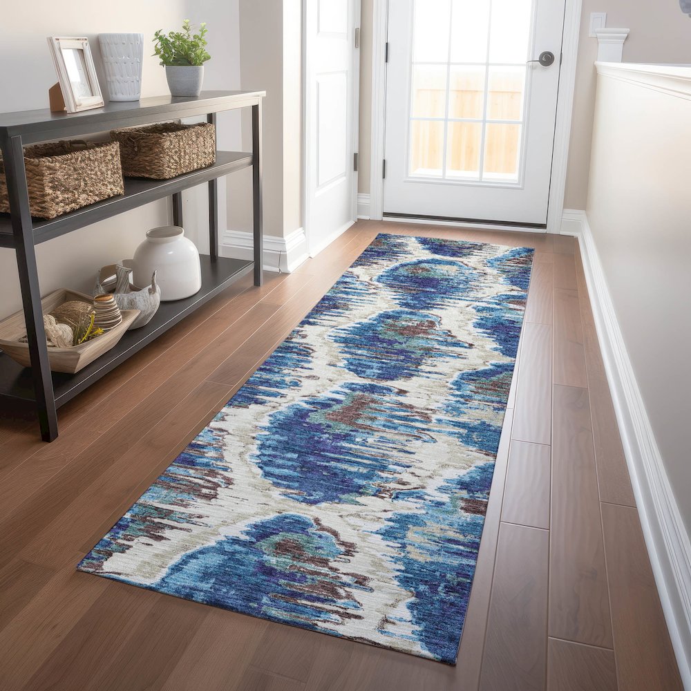 Premium Machine Washable Mayfield AMF767 Blue 2'3" x 7'6" Runner Rug. Picture 5