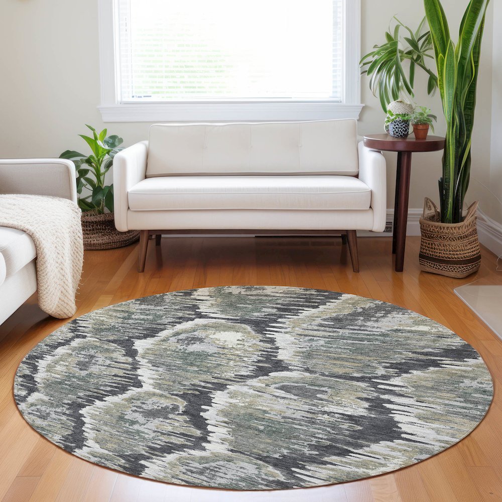 Premium Machine Washable Mayfield AMF767 Charcoal 8' x 8' Round Rug. Picture 5