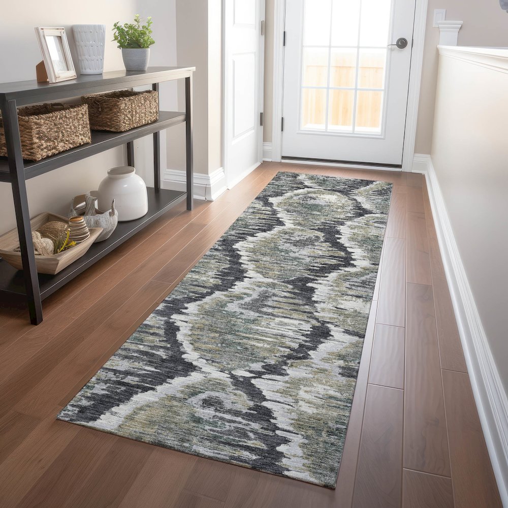 Premium Machine Washable Mayfield AMF767 Charcoal 2'3" x 7'6" Runner Rug. Picture 5