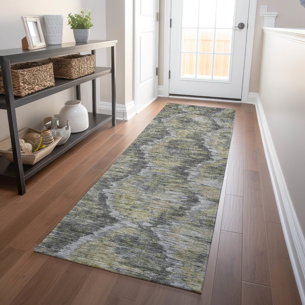 Premium Machine Washable Mayfield AMF767 Gray 2'3" x 7'6" Runner Rug. Picture 5