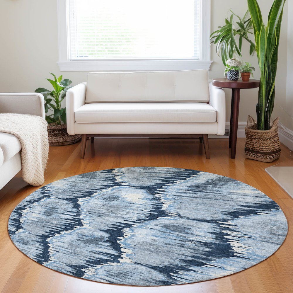 Premium Machine Washable Mayfield AMF767 Navy 8' x 8' Round Rug. Picture 5