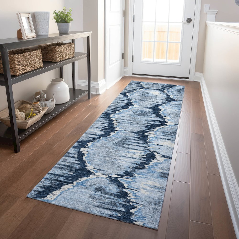 Premium Machine Washable Mayfield AMF767 Navy 2'3" x 7'6" Runner Rug. Picture 5