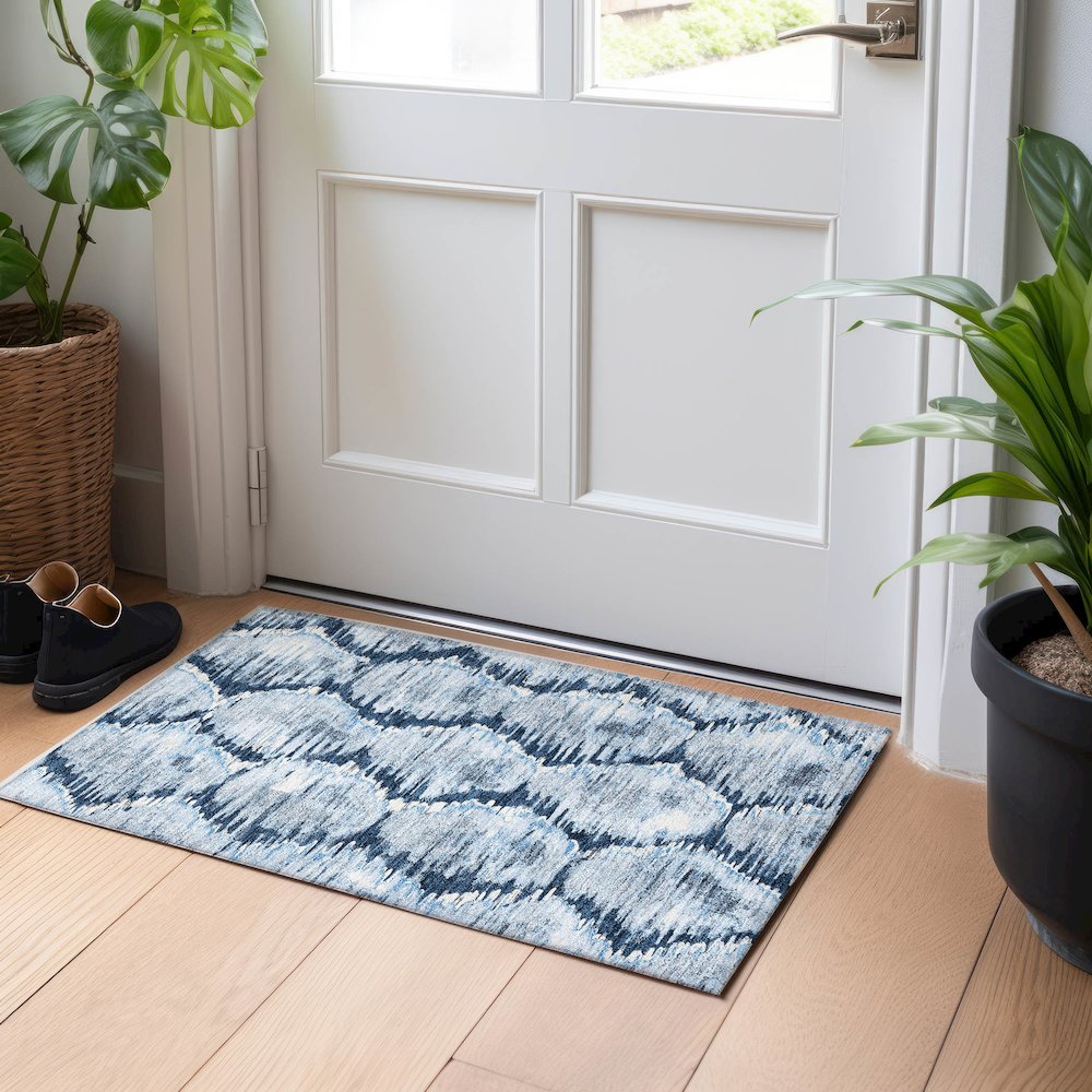 Premium Machine Washable Mayfield AMF767 Navy 1'8" x 2'6" Rug. Picture 5