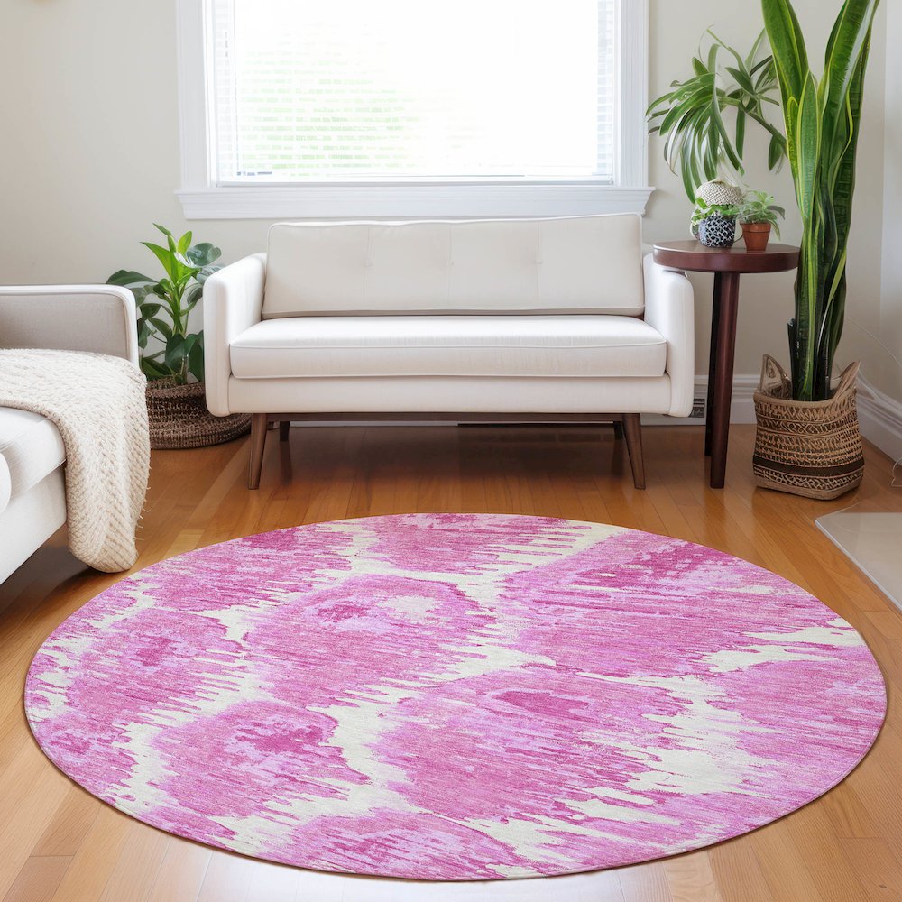 Premium Machine Washable Mayfield AMF767 Pink 8' x 8' Round Rug. Picture 5