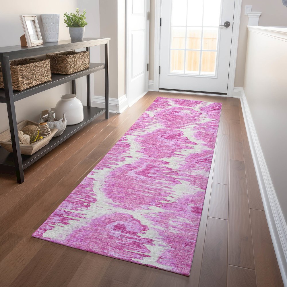 Premium Machine Washable Mayfield AMF767 Pink 2'3" x 7'6" Runner Rug. Picture 5