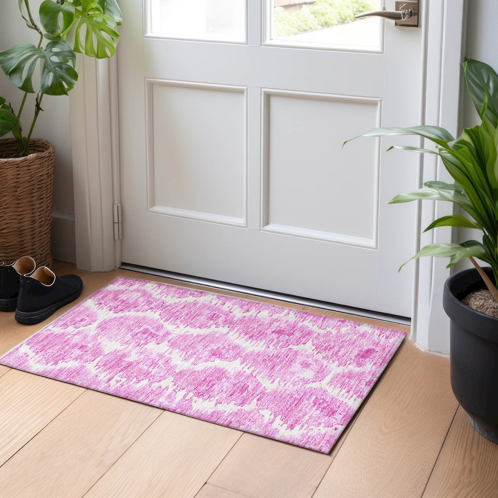 Premium Machine Washable Mayfield AMF767 Pink 1'8" x 2'6" Rug. Picture 5