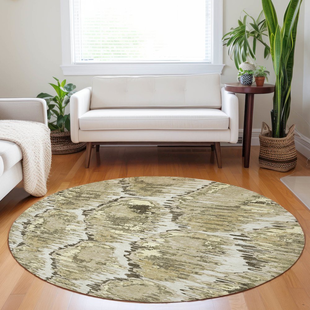 Premium Machine Washable Mayfield AMF767 Taupe 8' x 8' Round Rug. Picture 5